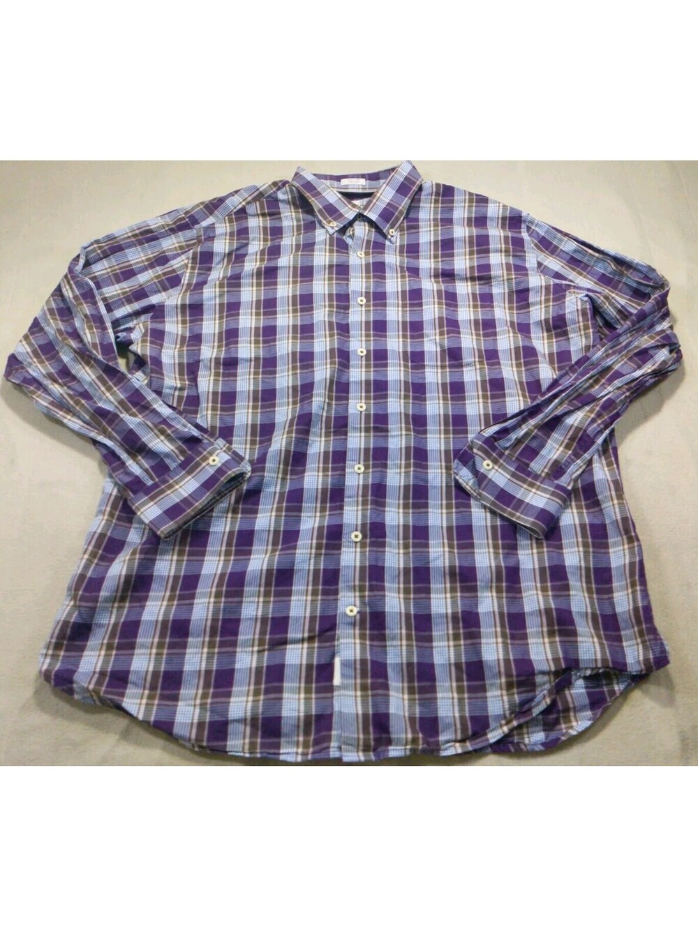 Peter Millar Shirt Mens XL Purple Blue Plaid Button Down Crown Logo Cotton